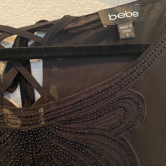 Bebe lace-up back sheer beaded flowy top - Picture 4 of 4